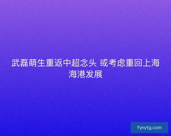 武磊萌生重返中超念头 或考虑重回上海海港发展